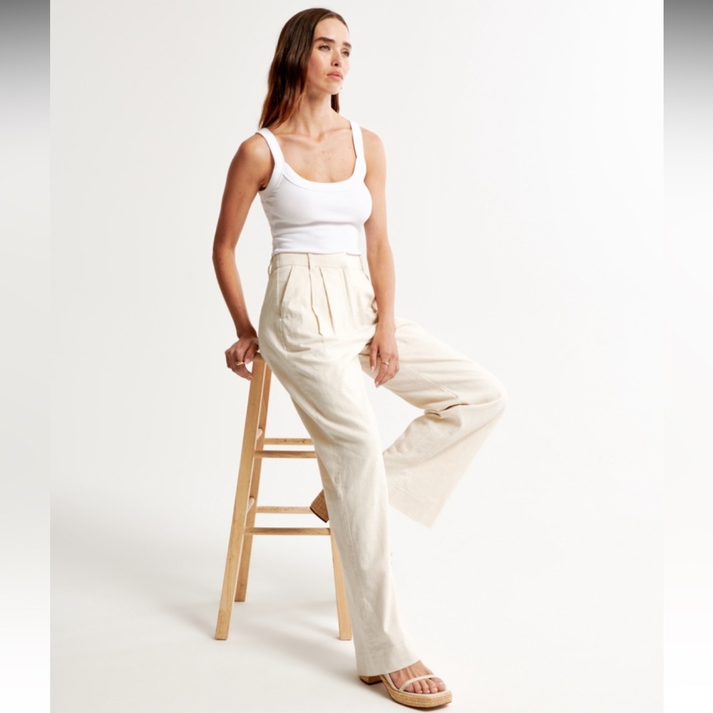Abercrombie & Fitch Sloane Linen Tailored Wide Leg Pant